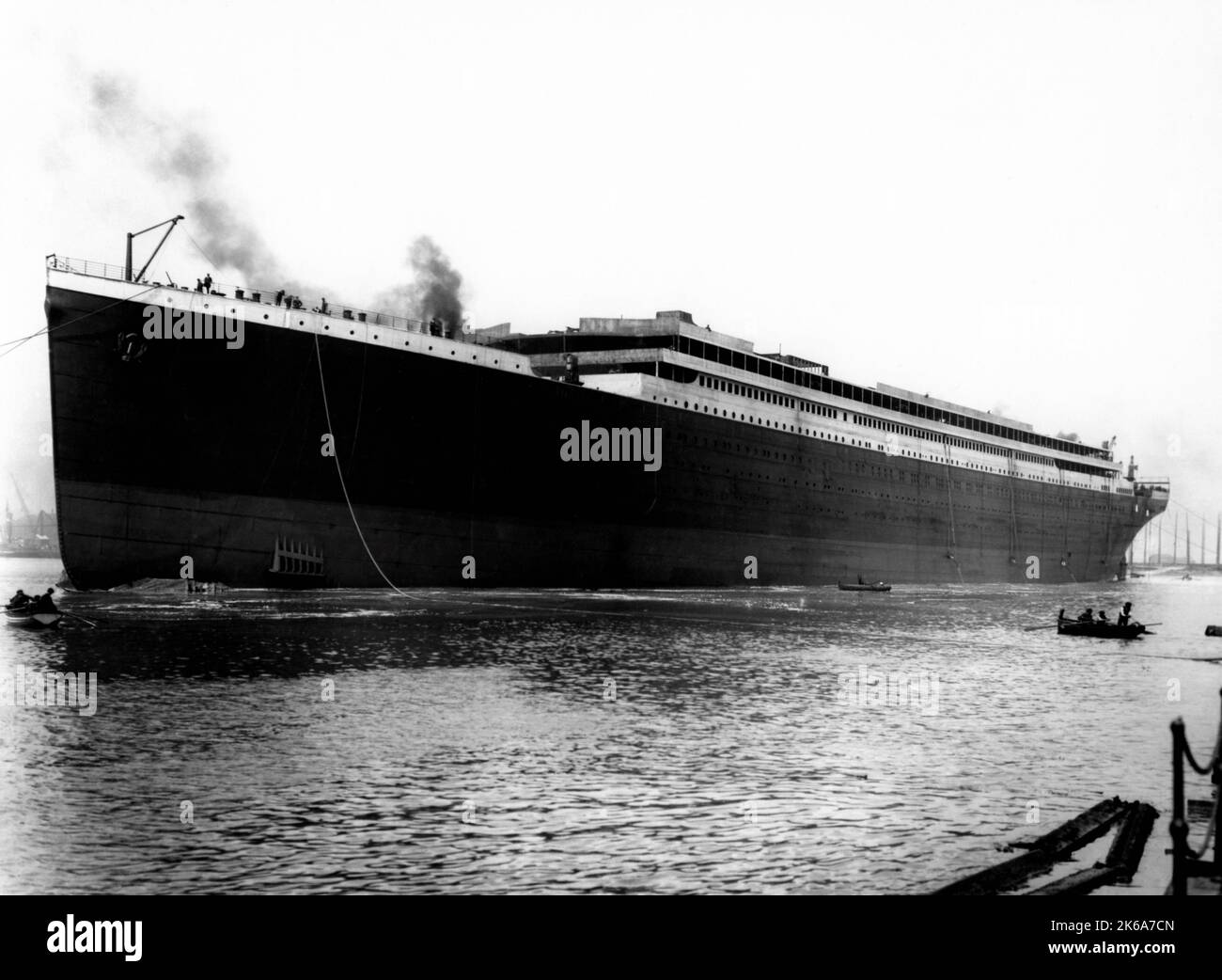 The Titantic cruise liner when it was launched in Belfast, Ireland, 1911. Stock Photo