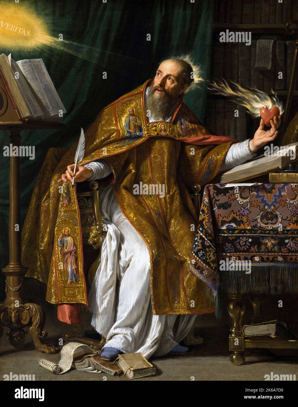 Fine art painting of Saint Augustine of Hippo in his studio. Stock Photo