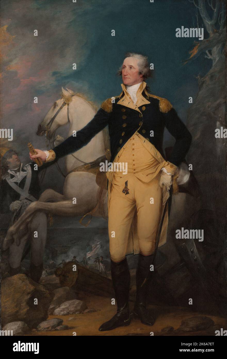 18th century painting of General George Washington at night after the Battle of Assunpink Creek. Stock Photo