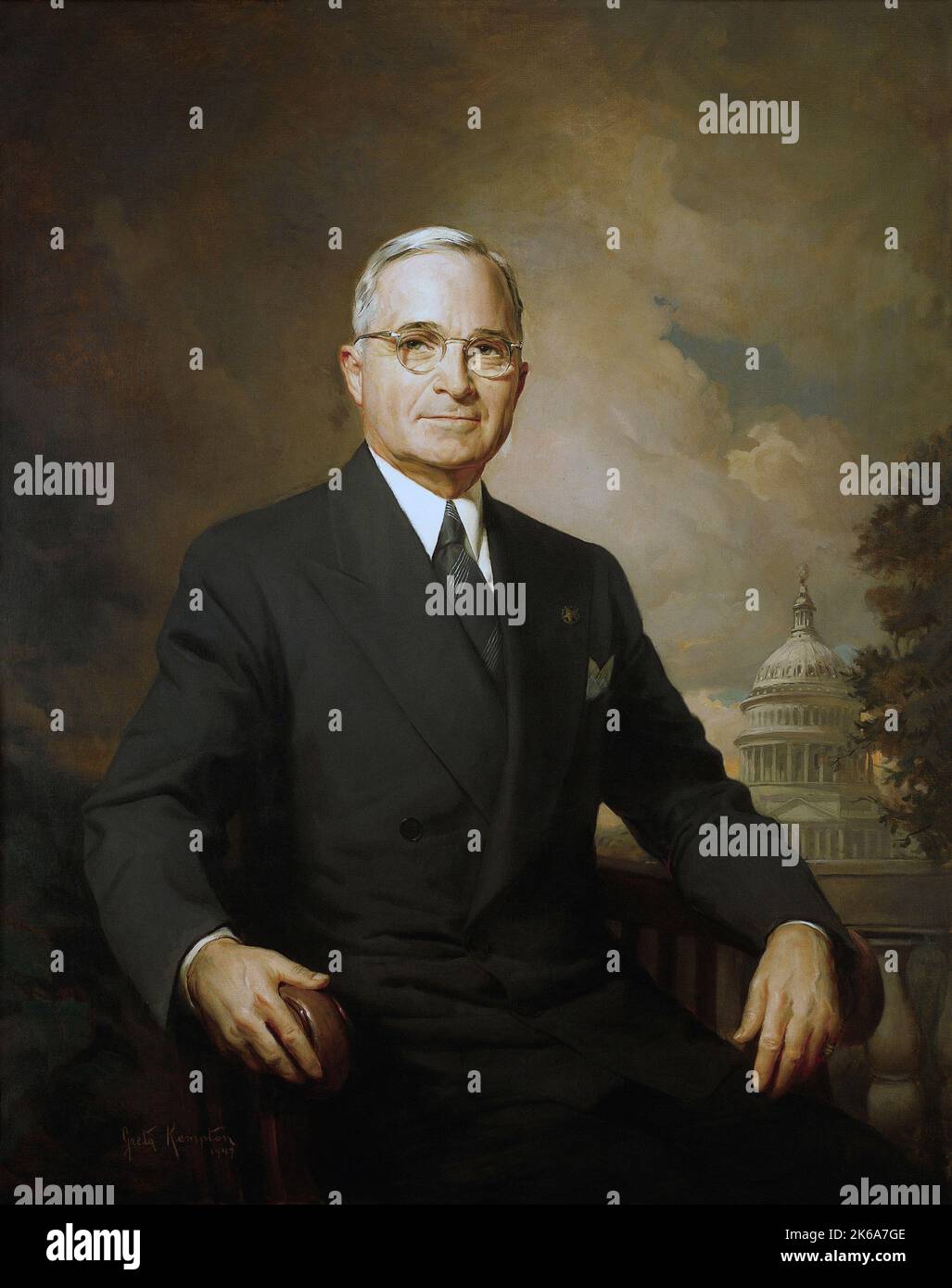 Vintage American History painting of President Harry Truman. Stock Photo