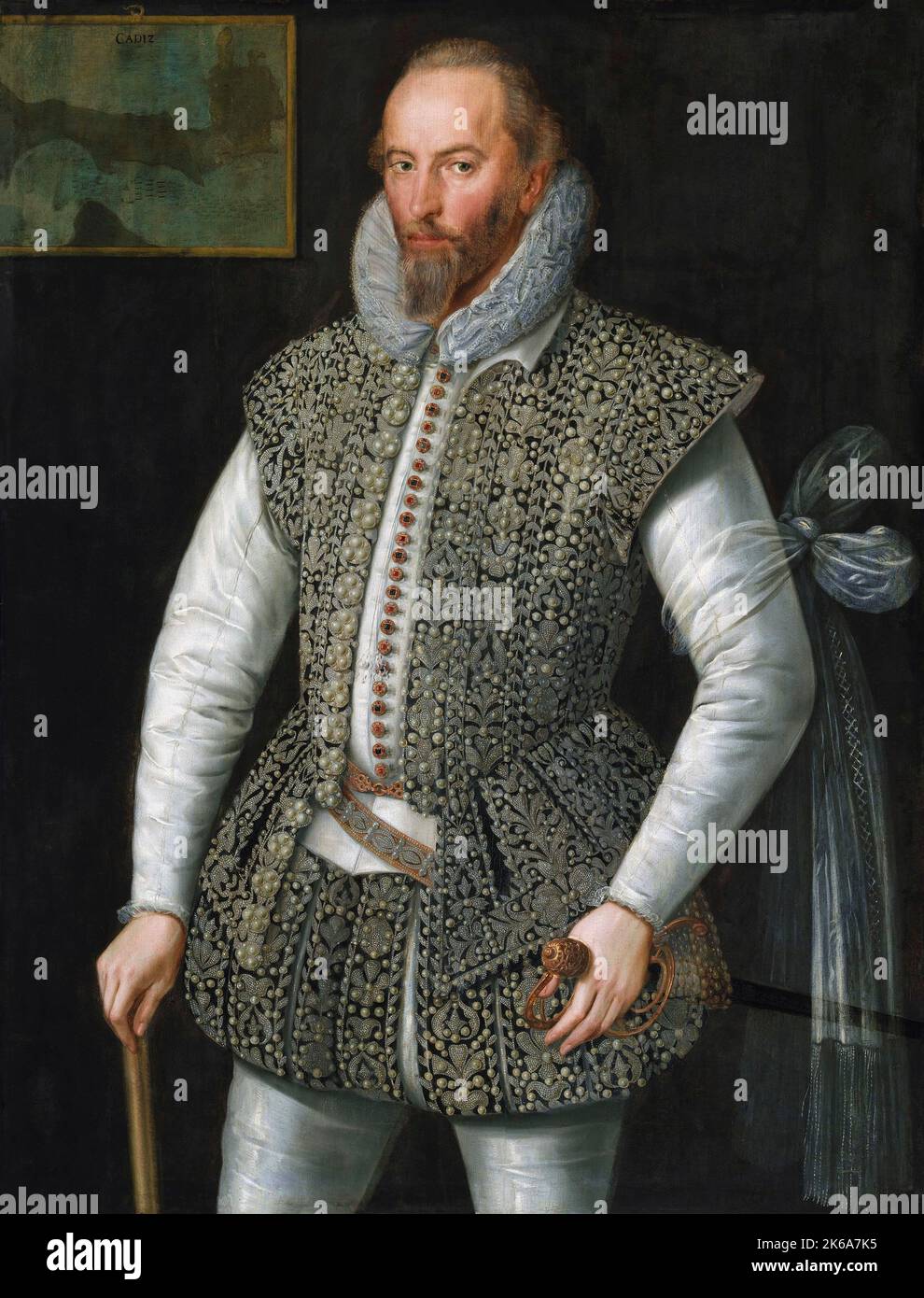 16th century portrait painting of Sir Walter Raleigh. Stock Photo