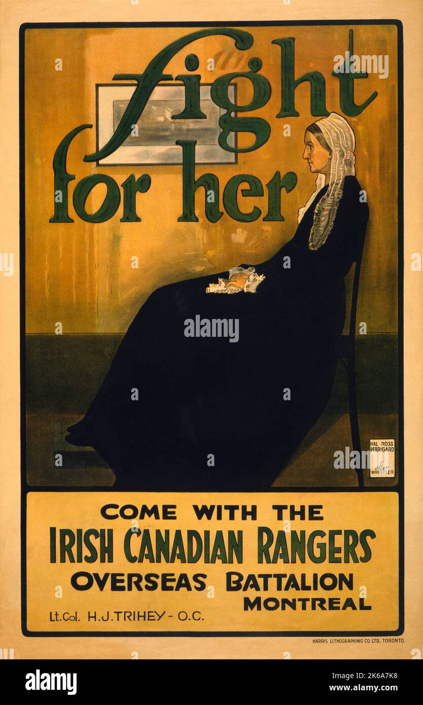 Canadian military history artwork for the Irish Canadian Rangers Overseas Battalian, Montreal. Stock Photo