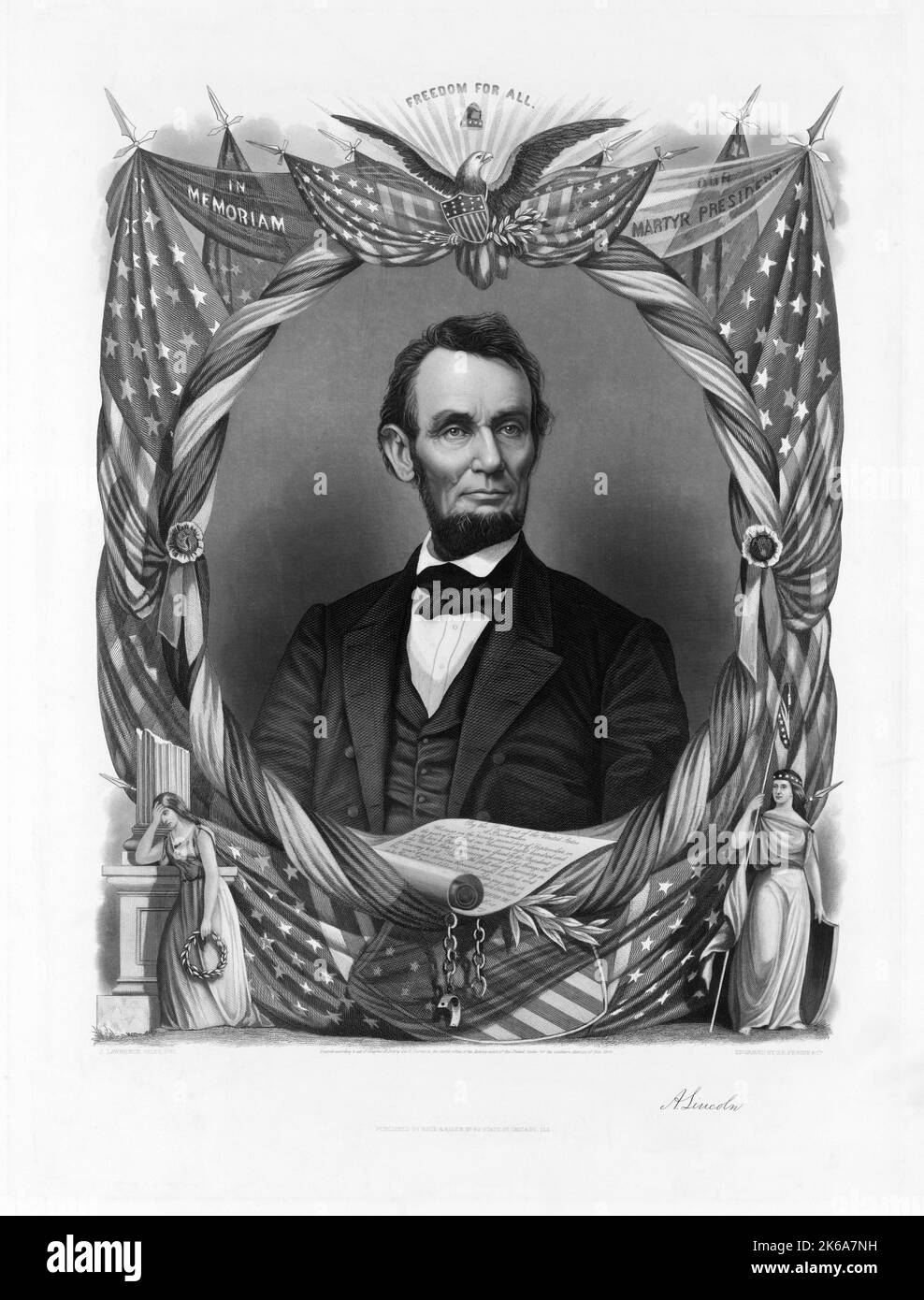 President Abraham Lincoln engraving. Stock Photo