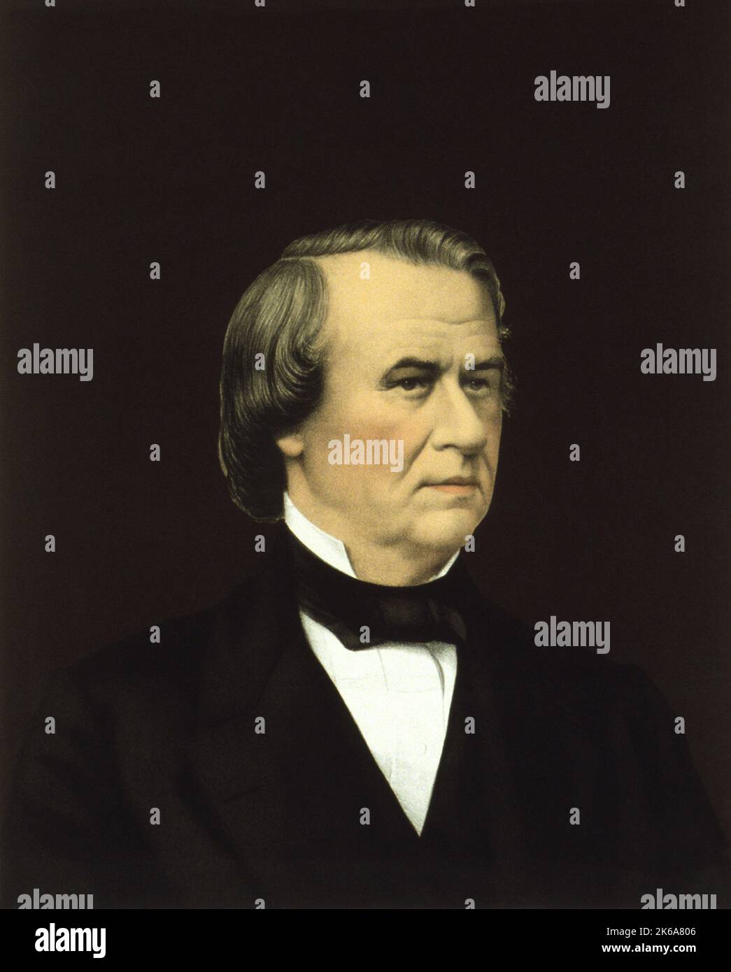 19th century lithograph portrait of President Andrew Johnson, circa 1866. Stock Photo