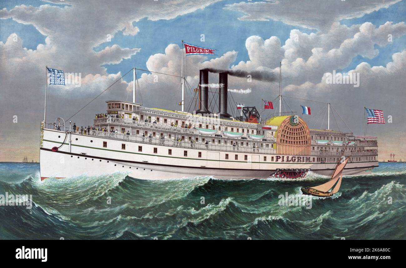 The Pilgrim steamboat of the Fall River line, circa 1883. Stock Photo