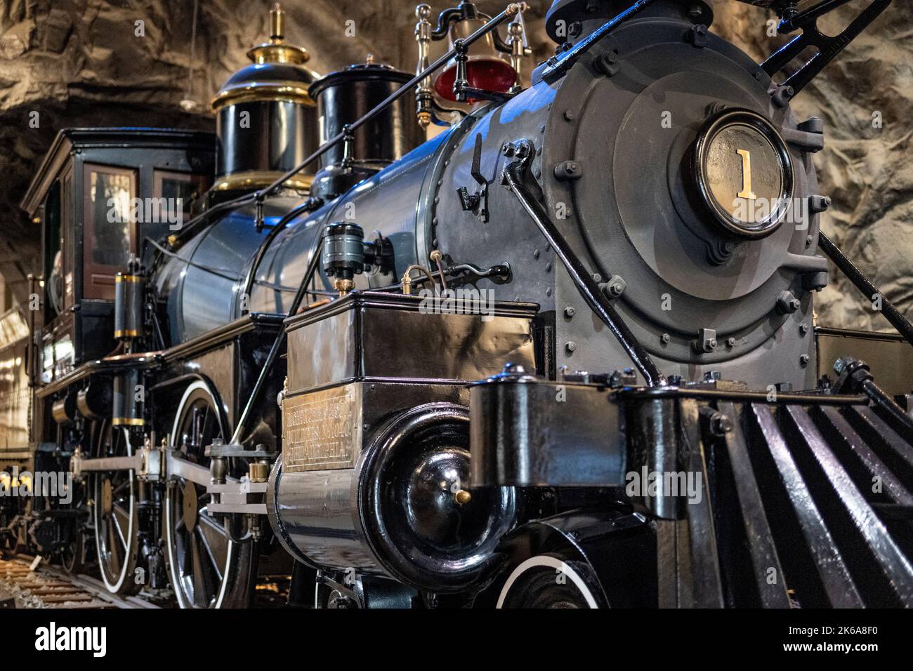 Governor Stanford train locomotive at the California State Railroad Museum Stock Photo