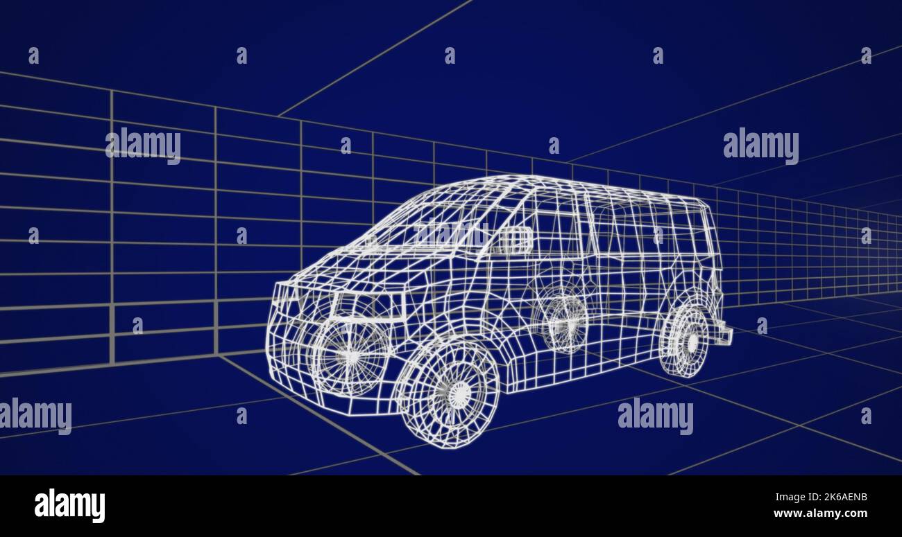 Image of project of van in navy digital space. Virtual reality ...