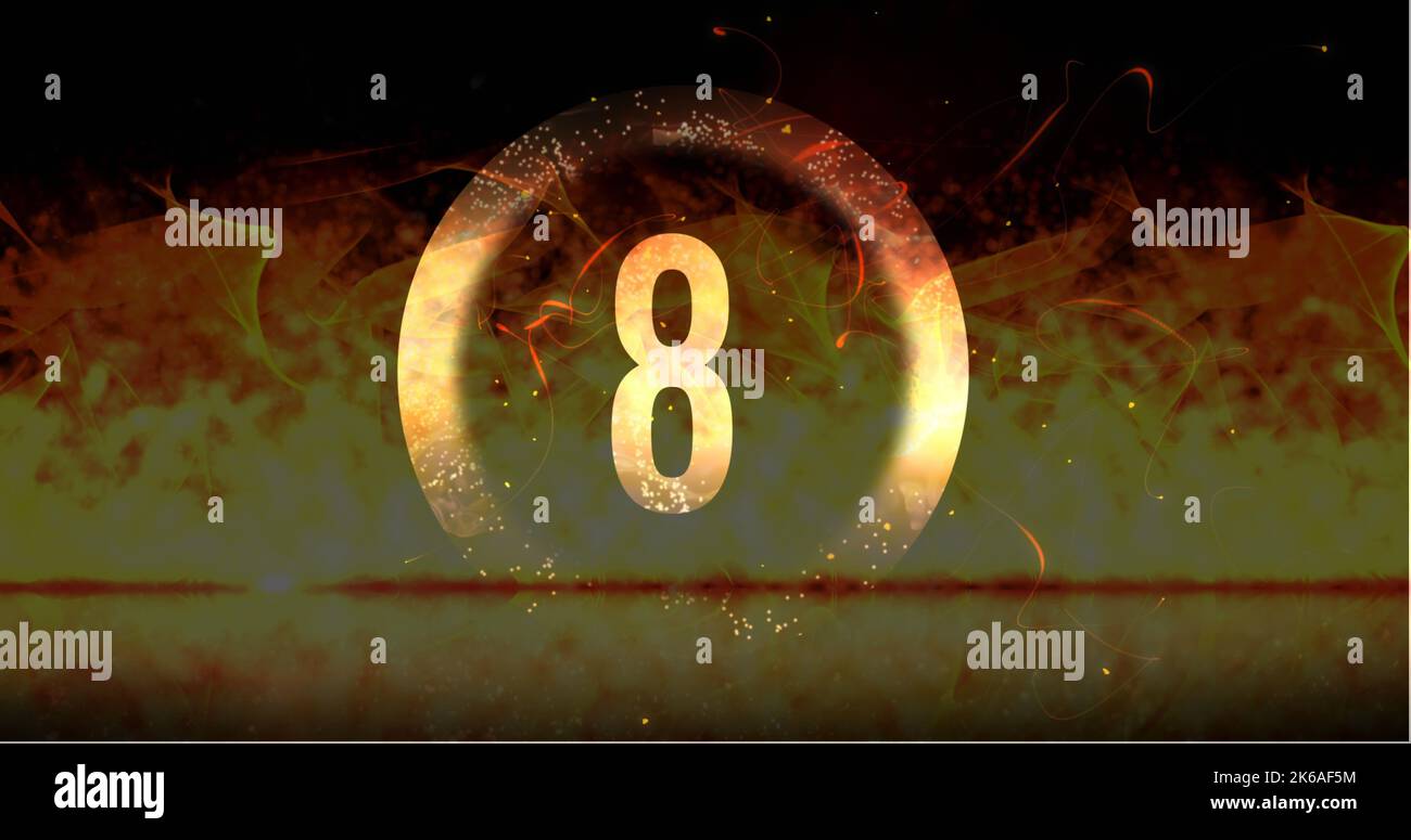Image of ring and glowing number eight in dramatic countdown over ...