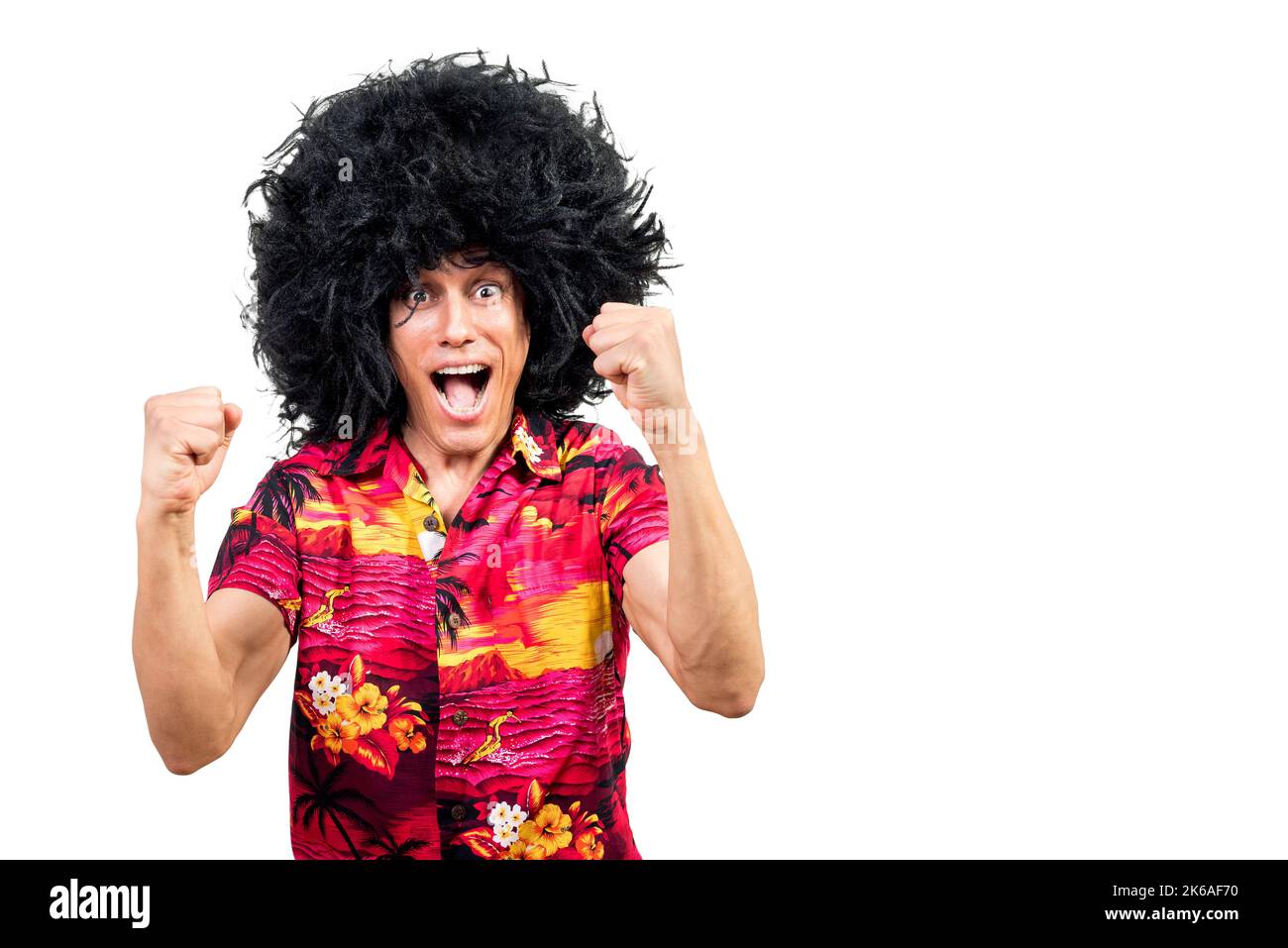 Funny male winner clenching fists and screaming Stock Photo Alamy
