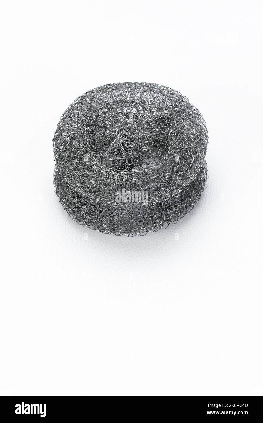 Steel wire metal scrubber abrasive dish washing tool cleaner equipment Stock Photo