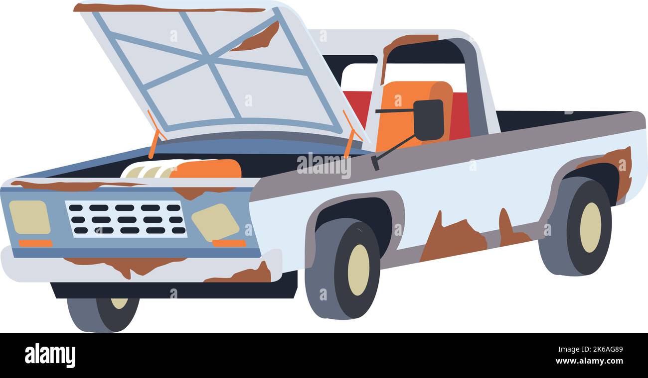 Old rusty automobile with damaged parts vector Stock Vector