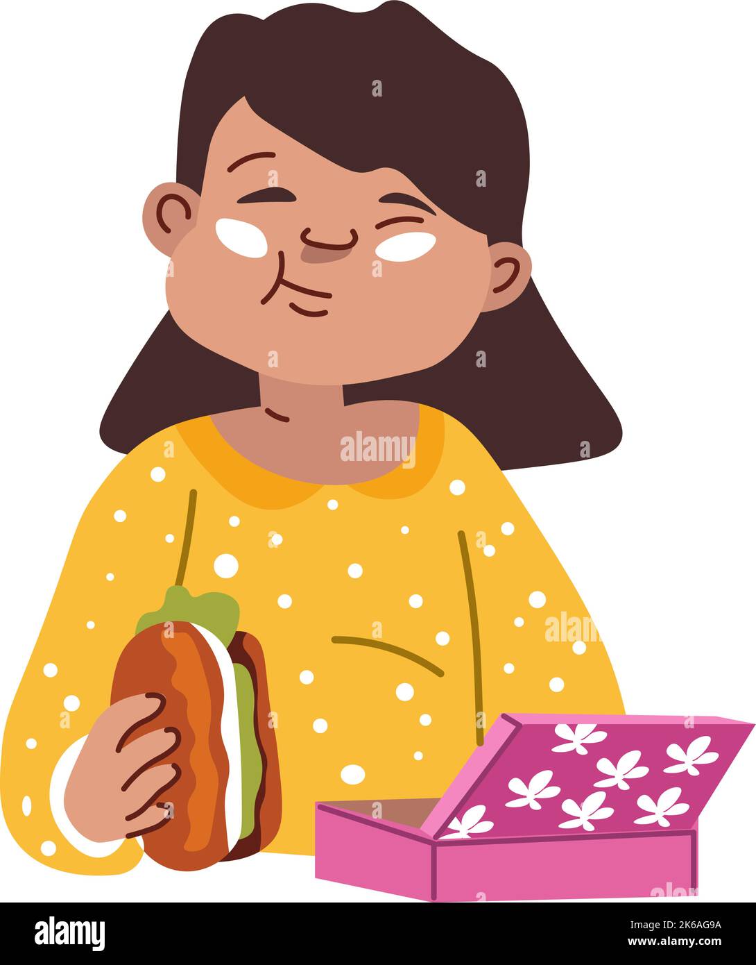 Kid eating sandwich, school lunch or dinner vector Stock Vector Image