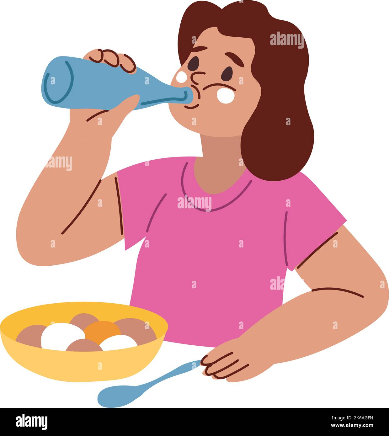 Kid eating healthy food, drinking bottled water Stock Vector Image