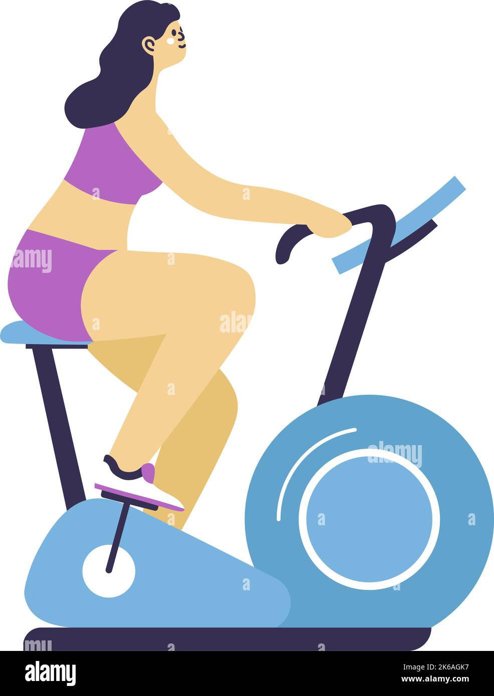 Woman working on bike, sports exercises vector Stock Vector