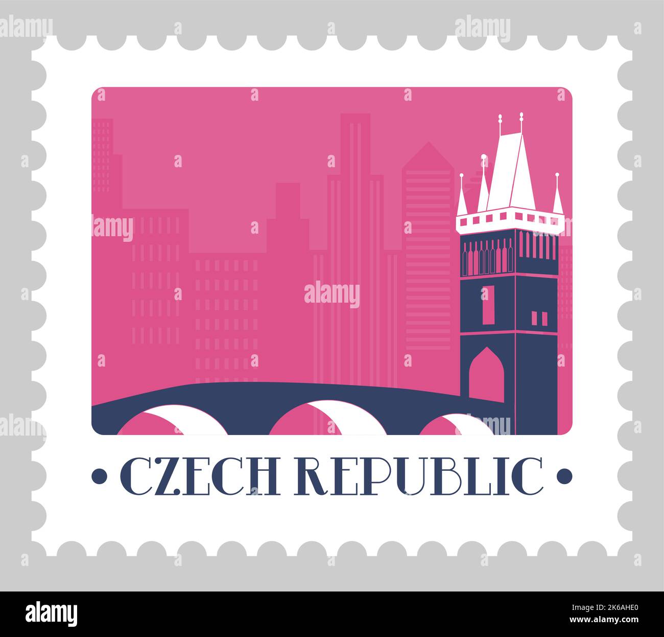 Czech republic, landmark on postmark or postcard Stock Vector