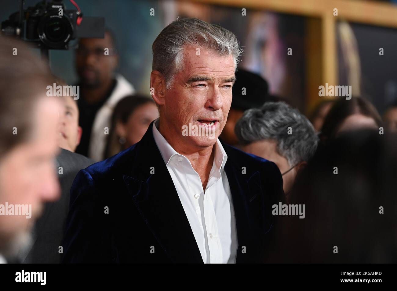 New York, USA. 12th Oct, 2022. Actor Pierce Brosnan attends the “Black Adam” premiere in Times Square, New York, NY, October 12, 2022. (Photo by Anthony Behar/Sipa USA) Credit: Sipa USA/Alamy Live News Stock Photo