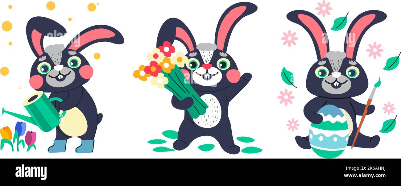 Easter bunny painting egg with ornaments vector Stock Vector Image ...