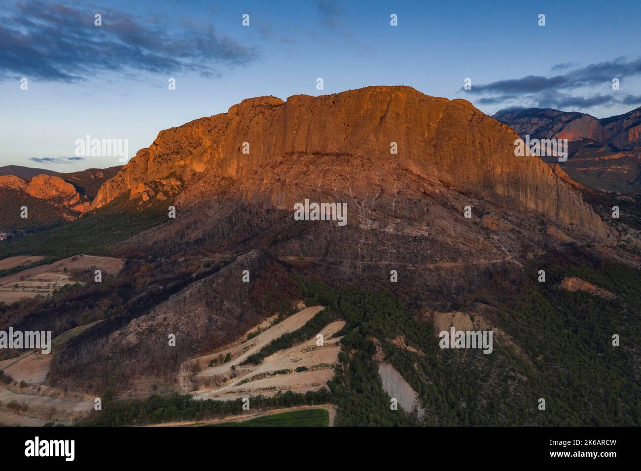 Aerial view of the forest burned in the Oliana - Peramola fire of 2022 ...
