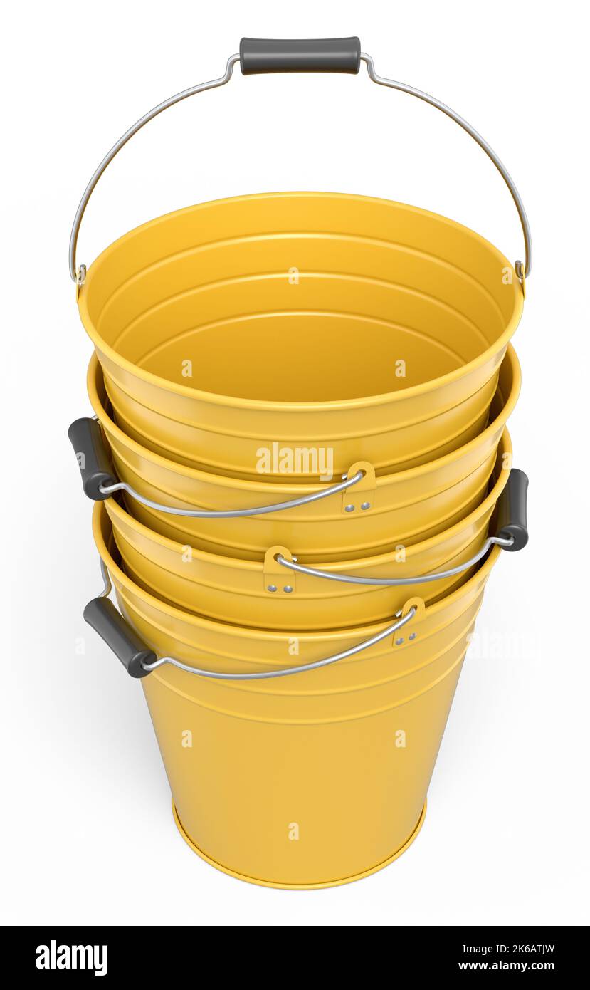 Set of metal garden buckets isolated on white background. 3d render of