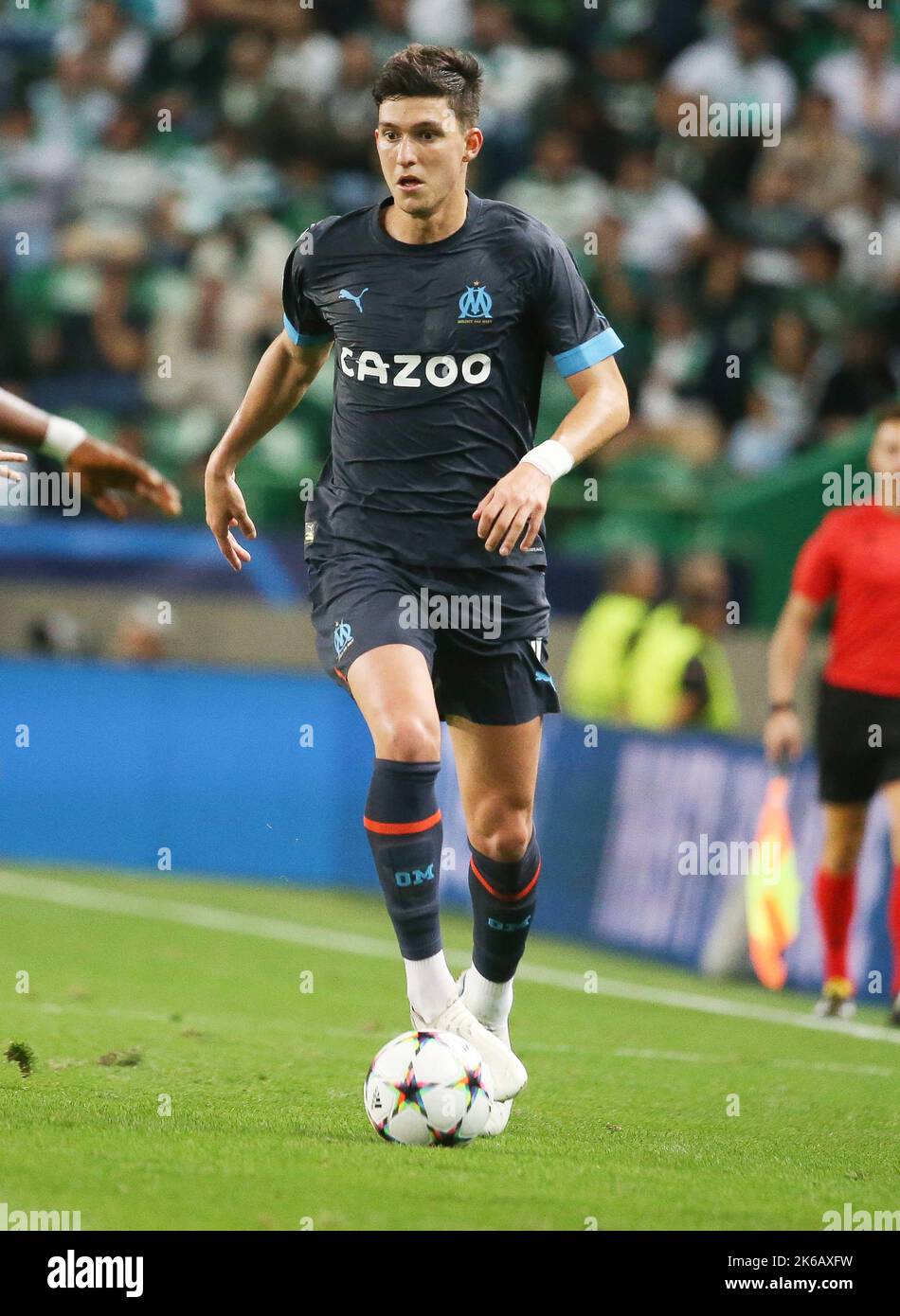 Leonardo Balerdi of Olympique Marseille during the UEFA Champions League, Group D football match between Sporting CP and Olympique de Marseille on October 12, 2022 at Jose Alvalade stadium in Lisbon, Portugal - Photo: Laurent Lairys/DPPI/LiveMedia Stock Photo