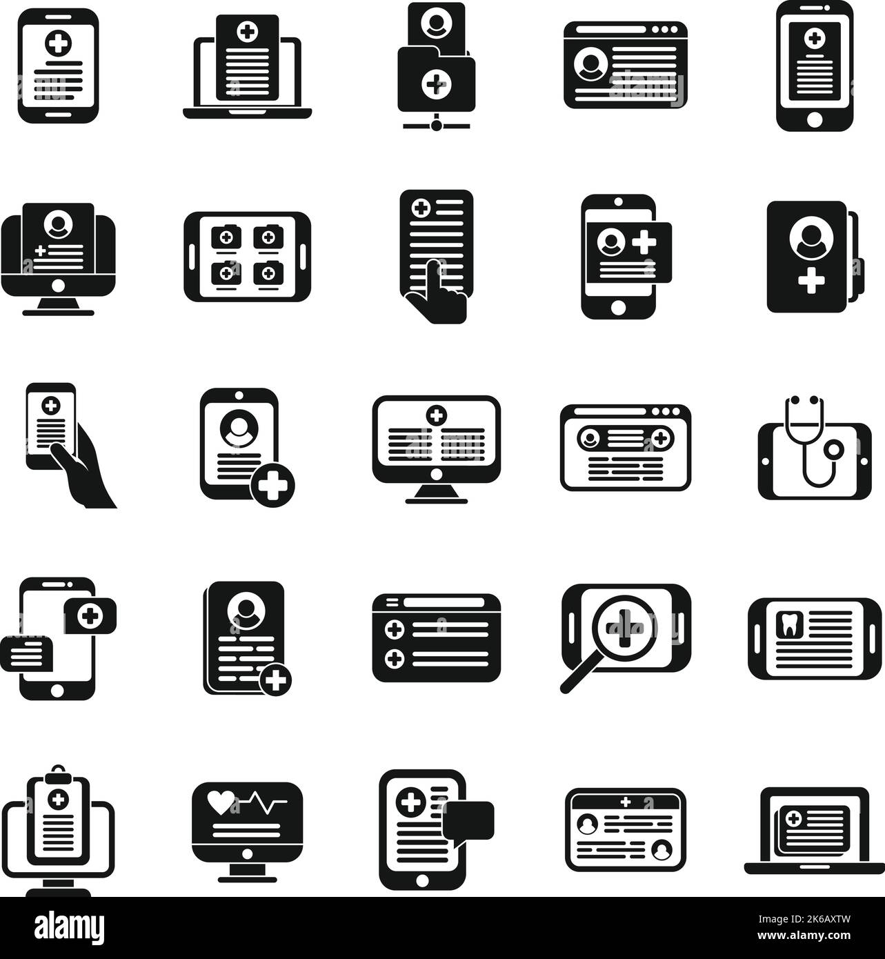 Electronic patient card icons set simple vector. Medicine care. Digital