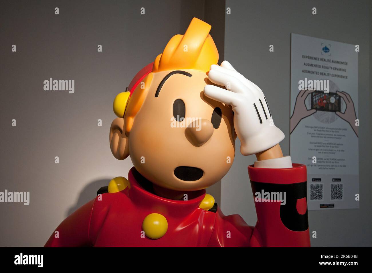 Statue of Tintin (character created by Hergé in 1929), Comics Art Museum, Brussels, Belgium Stock Photo