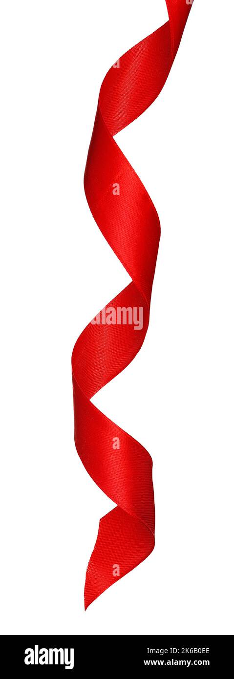 Curly vertical red ribbon isolated on white background Stock Photo - Alamy
