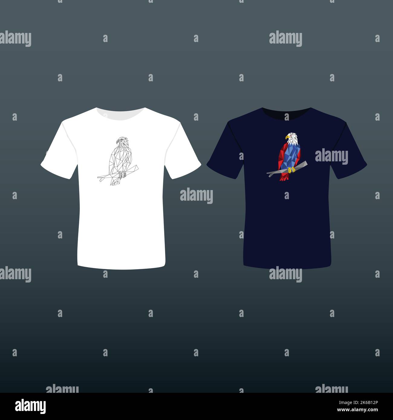 Fashion design of blue and white t-shirts with eagle isolated on gray