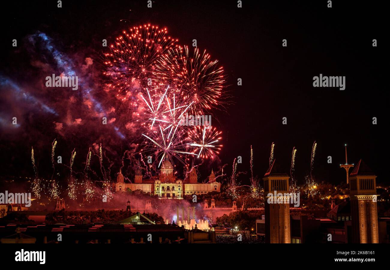 Pyromusical and fireworks of La Mercè 2022 on Maria Cristina avenue in