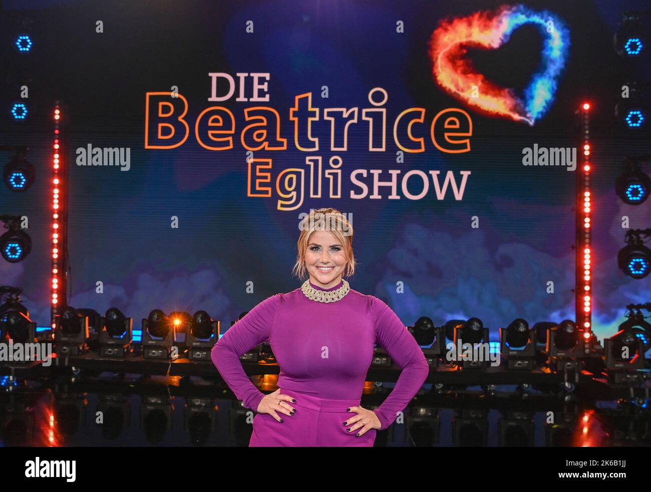 Berlin, Germany. 11th Oct, 2022. The singer and presenter Beatrice Egli is on stage after the recording of the 'Beatrice Egli Show' in Berlin-Adlershof. The show can be seen on November 26, 2022. SWR television, MDR television and Swiss television SRF are involved. Credit: Jens Kalaene/dpa/Alamy Live News Stock Photo