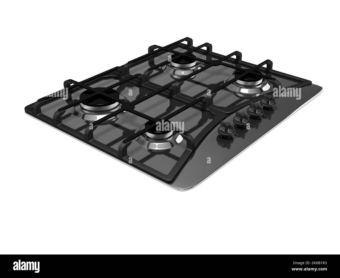 3d illustration of gas stove builtin on white background no shadow