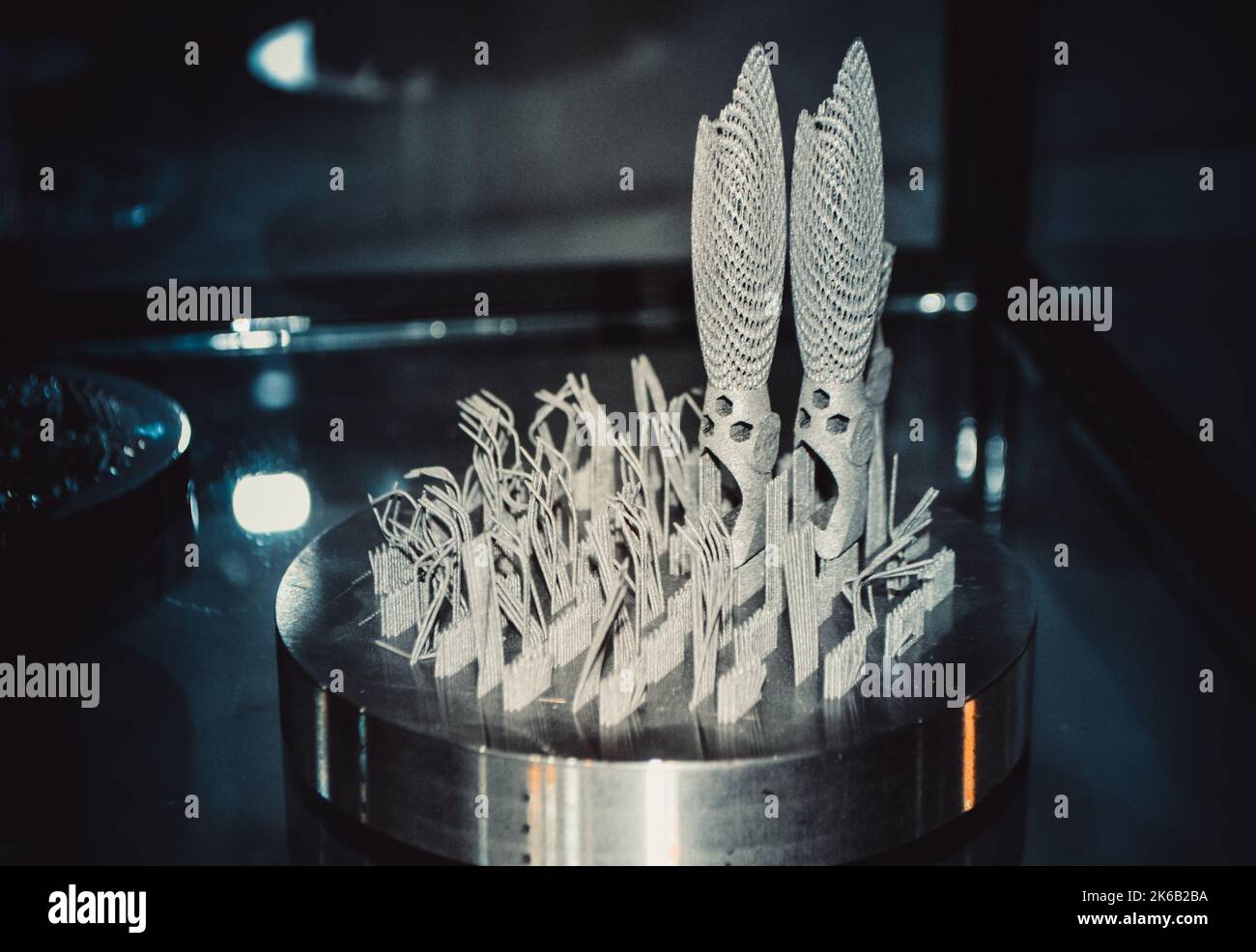 Object printed on metal 3d printer close-up. Object printed in laser ...