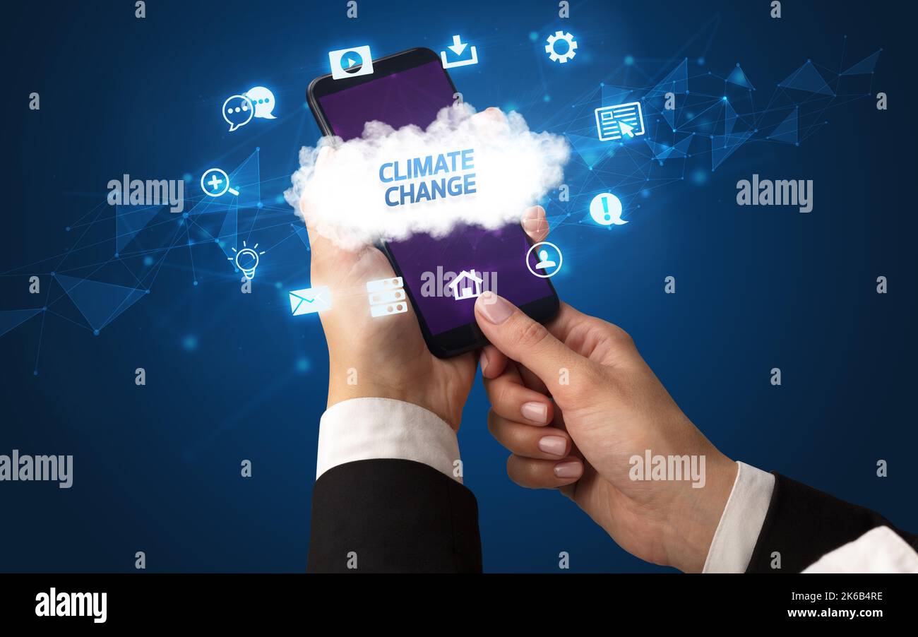 Hand using smartphone with cloud technology concept Stock Photo - Alamy