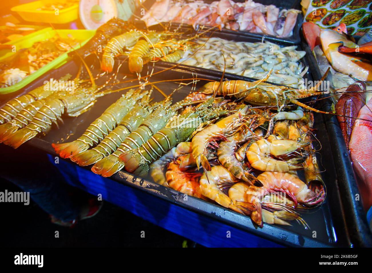 Variety of grilled seafood in Kota Kinabalu night market in Kota