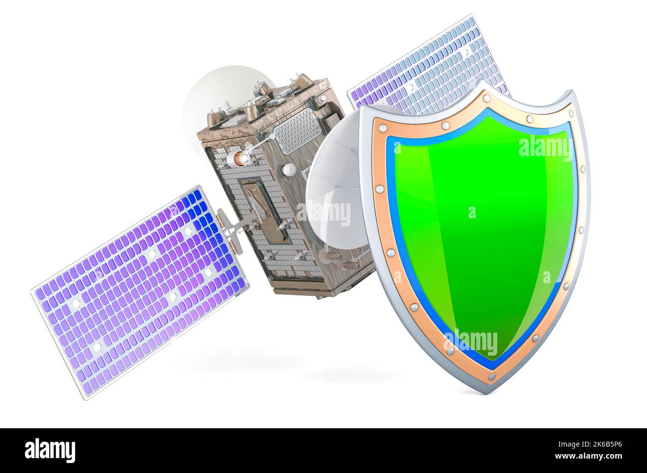 Satellite with shield, 3D rendering isolated on white background Stock ...
