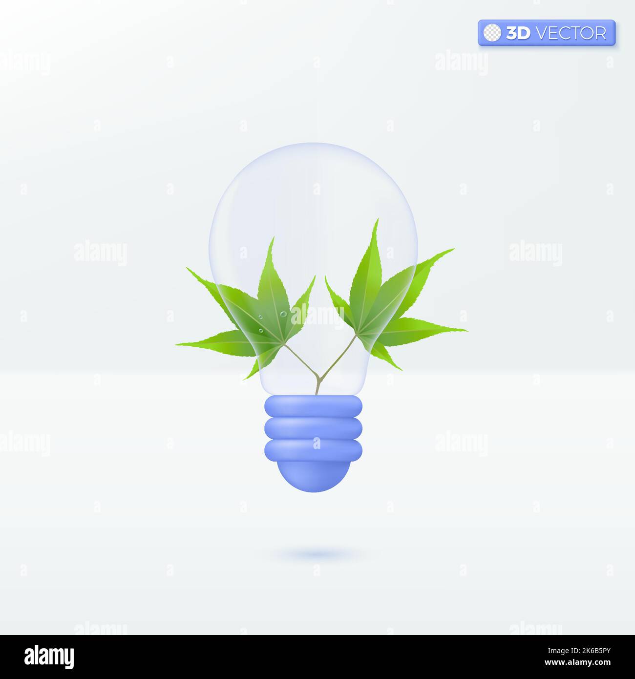 Light bulb transparency and green meple. develop environment, ecology, idea metaphor. 3D vector isolated illustration design Cartoon pastel Minimal st Stock Vector