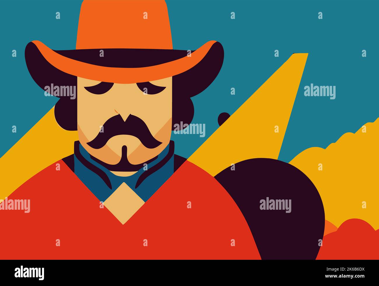 A digital drawing of a cowboy on a colorful background Stock Vector ...