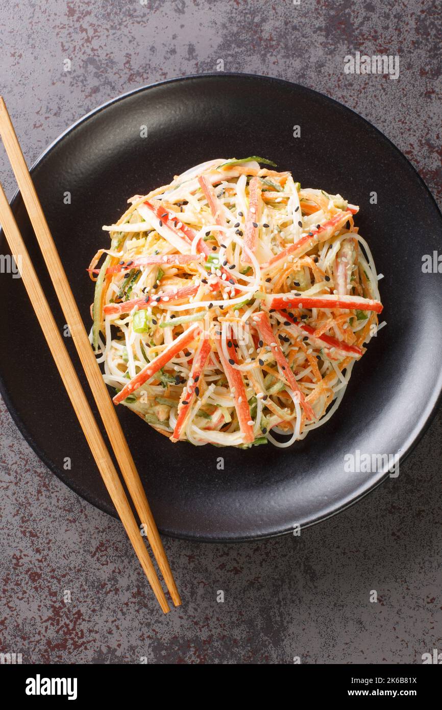 Japanese kani salad with crab sticks, glass vermicelli, carrot