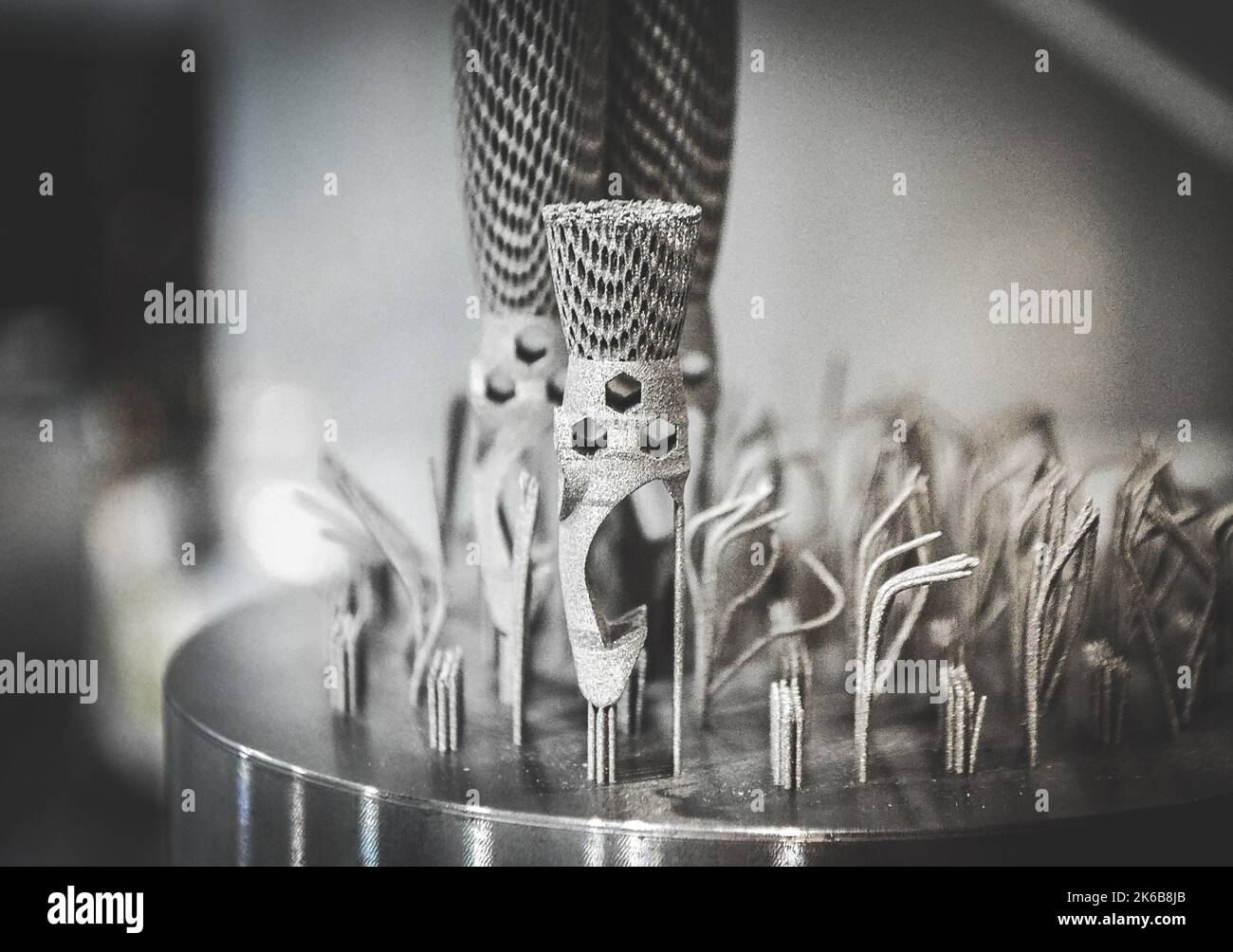 Object printed on metal 3d printer close-up. Object printed in laser ...