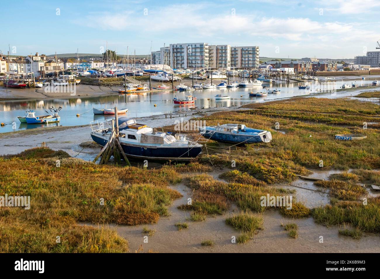 View over the River Adur at low tide Shoreham-by-Sea , Sussex , England UK Stock Photo