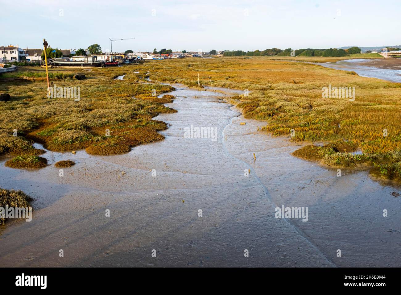 View over the River Adur at low tide Shoreham-by-Sea , Sussex , England UK Stock Photo