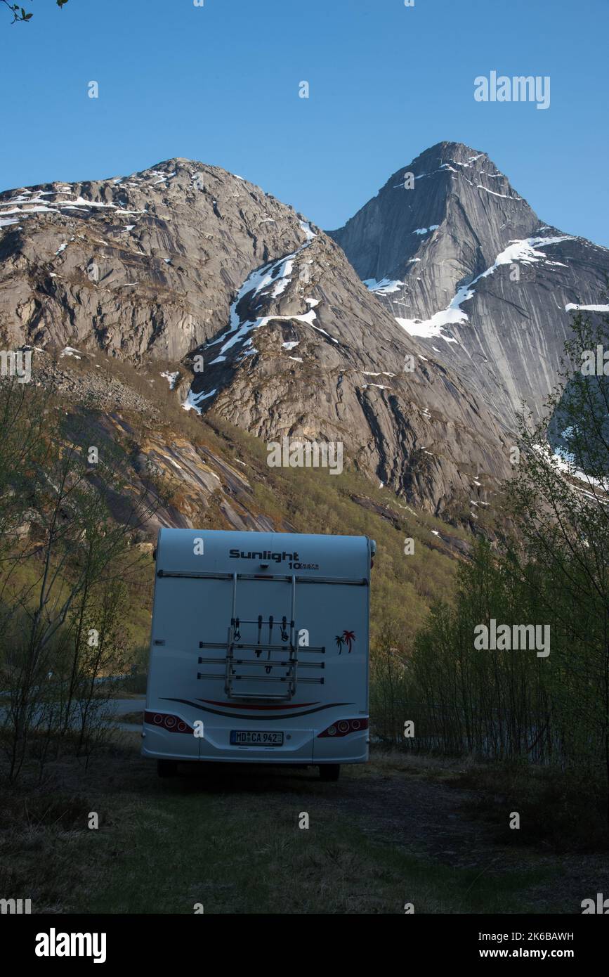 Stetinden is a 1392 meter high granite summit with obelisk-shape in Narvik municipality in Nordland county in Norway Stock Photo