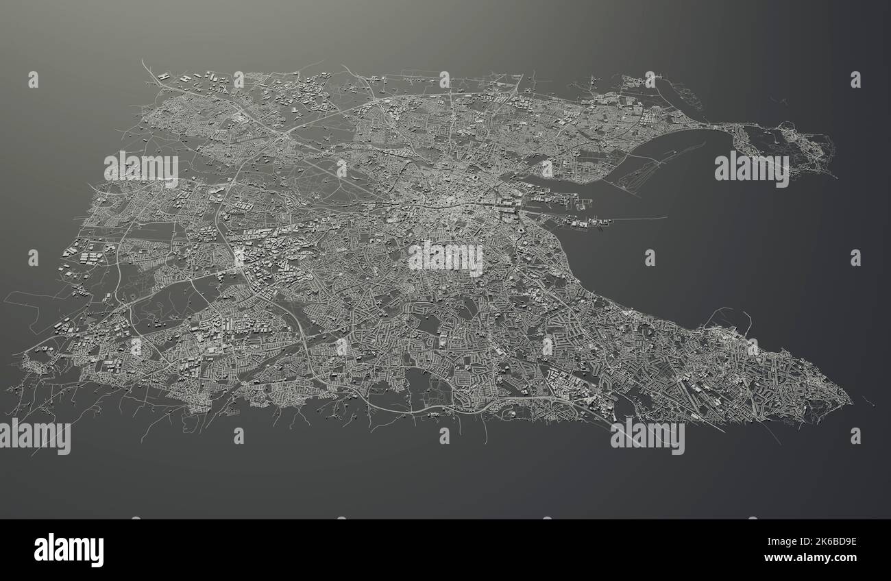 Dublin, Ireland city map aerial view. minimal design. 3D Rendering. 3D