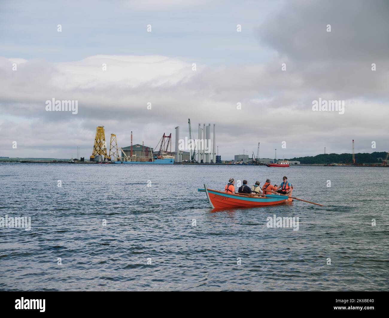 The Juniper St Ayles skiff crew practising in Cromarty, Ross & Cromarty, Highland, Scotland UK - scottish rowing club Stock Photo