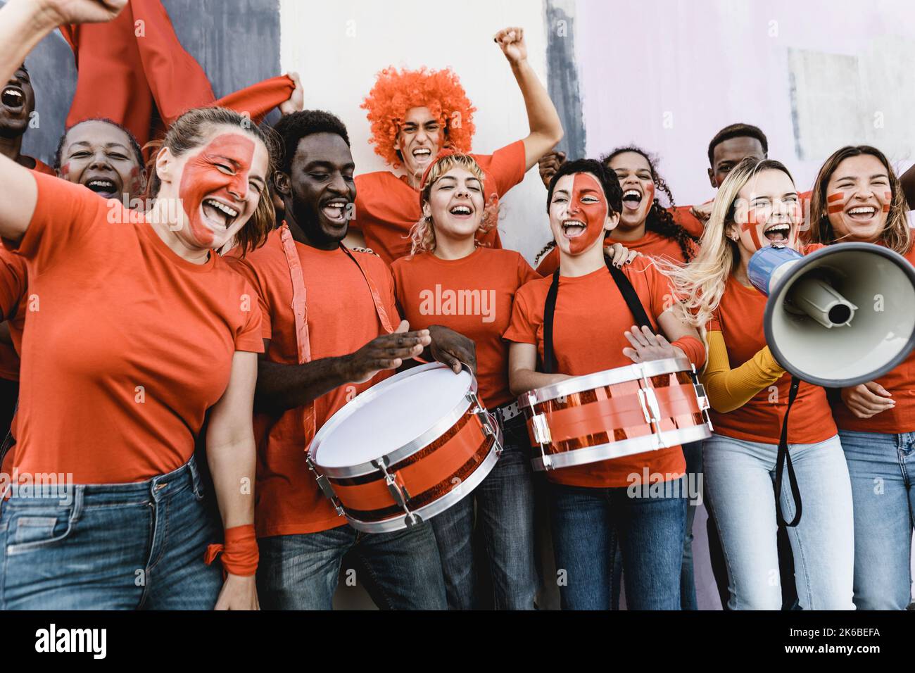 Football fans having fun supporting favorite team Soccer sport