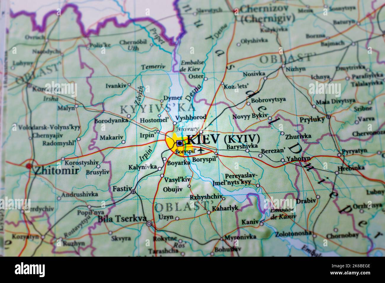 Kiev marked on the map. Travel concept. Stock Photo