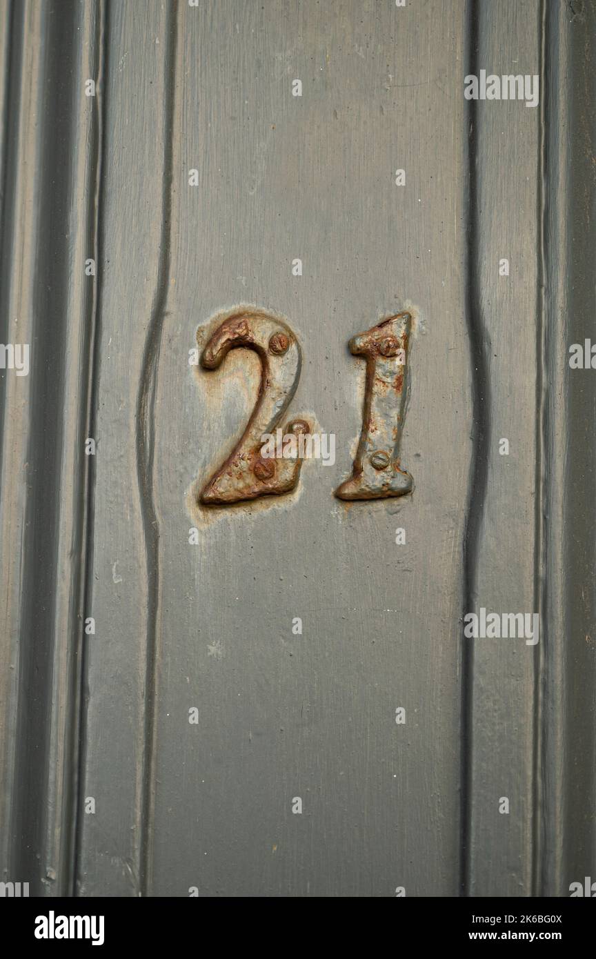 Old Moss Sage Green Wooden Door with Number 21 Detail Stock Photo Alamy