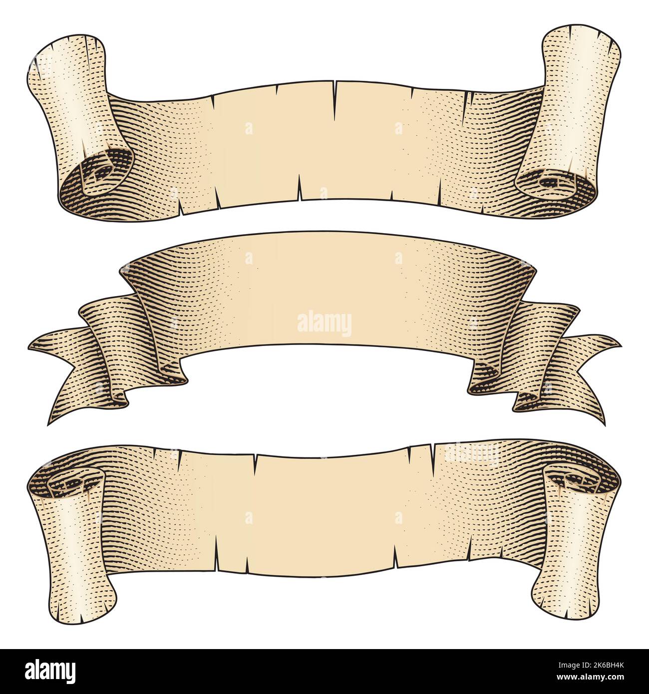 Illustration of Scratchboard Engraved Curled Paper Banner with Beige ...
