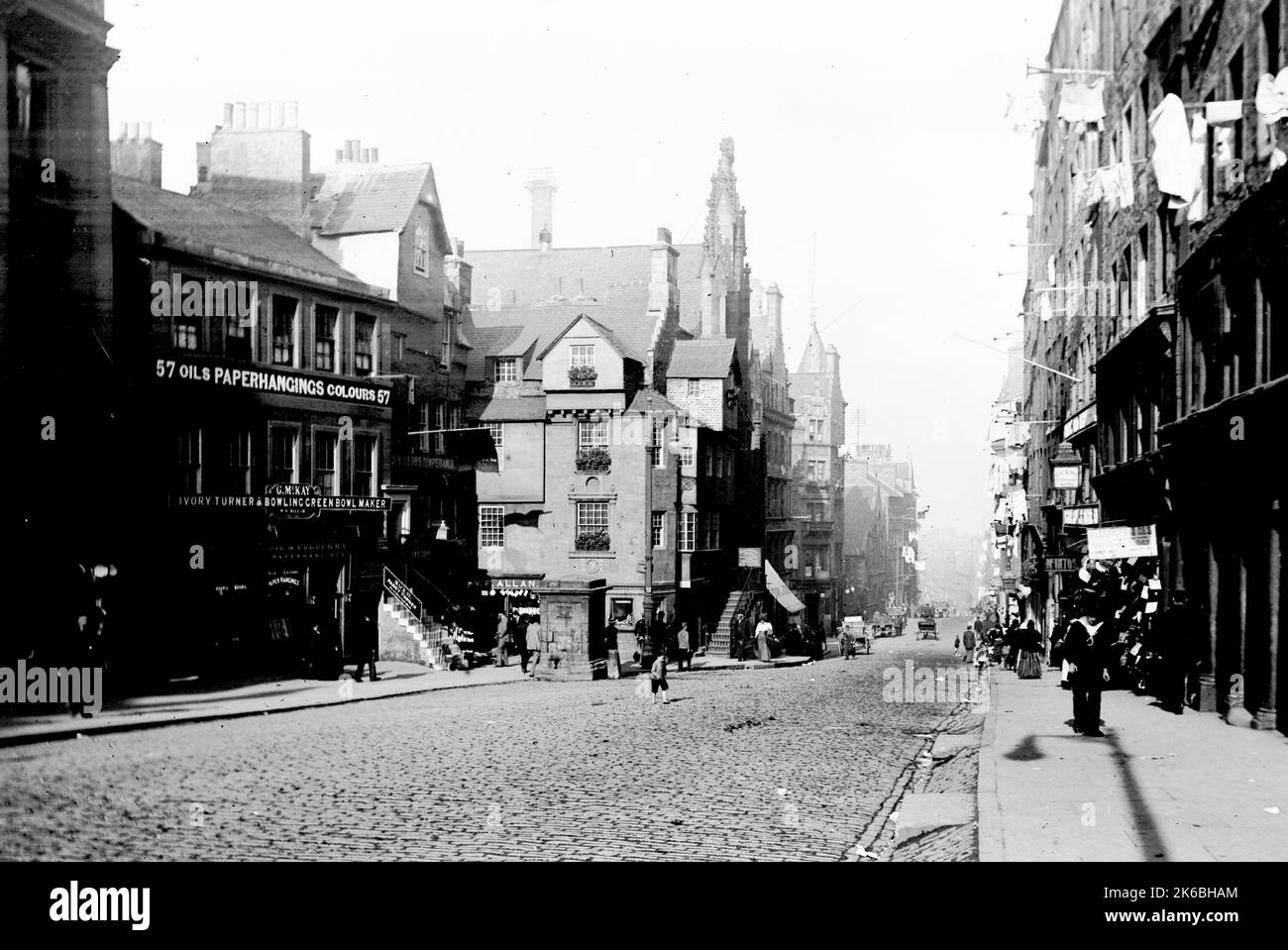 Victorian Edinburgh High Street, Canongate Old Photograph Stock Photo