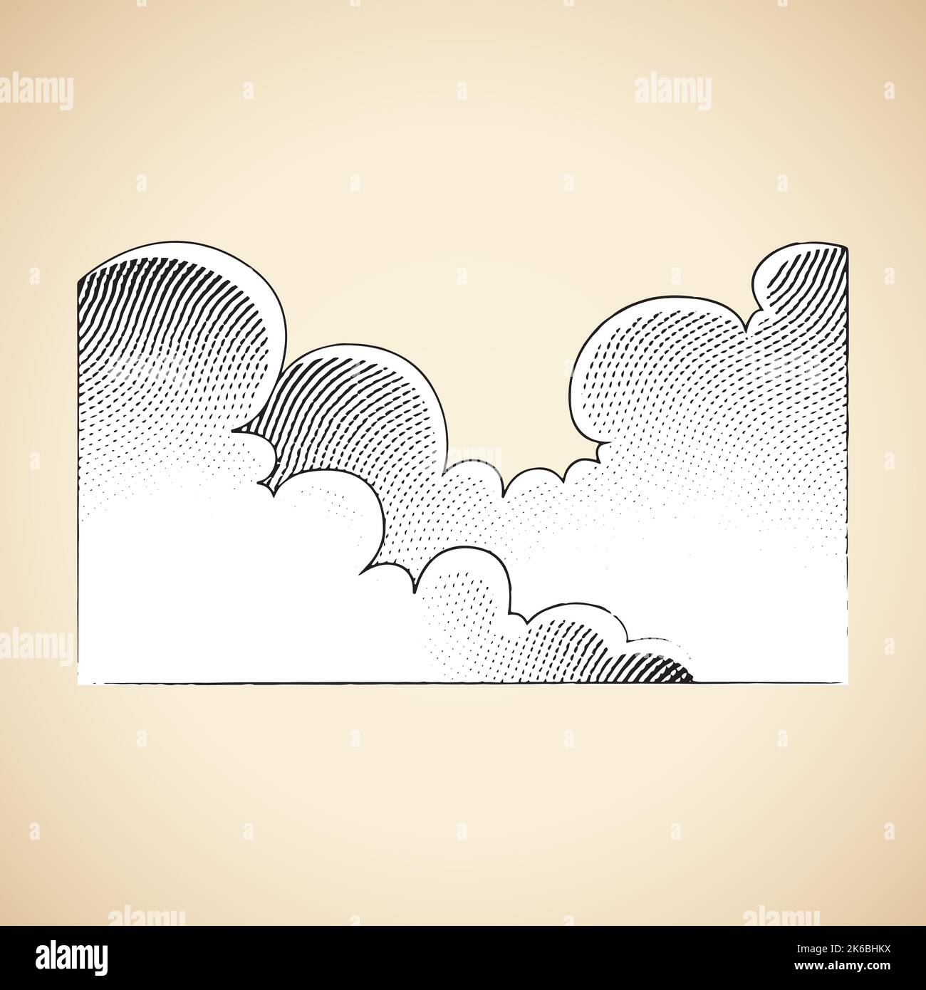 Illustration of Scratchboard Engraved Illustration of Clouds with White